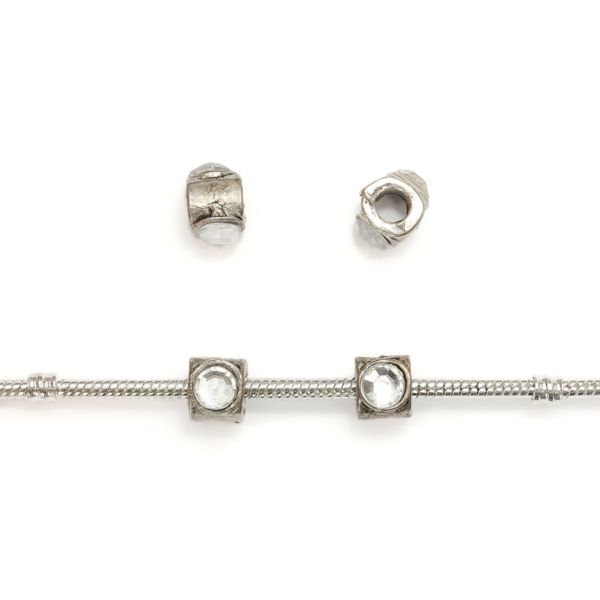 PANDORA TYPE - METAL WITH CRYSTALS - CYLINDER 24 - 8x12mm NICKEL AND WHITE - 10pcs. Hole-4.5mm