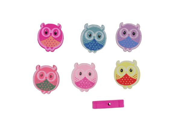 WOODEN FIGURES - OWL 03 - 18x20x5mm MIX PINK - 10 pcs. Hole-2.5mm
