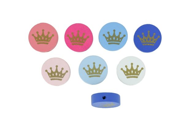 ДЪРВЕНИ ФИГУРКИ - ДИСК 06 КОРОНА - 20х6мм МИКС СИН - ПАКЕТ 100 бр. Отвор-2.0мм