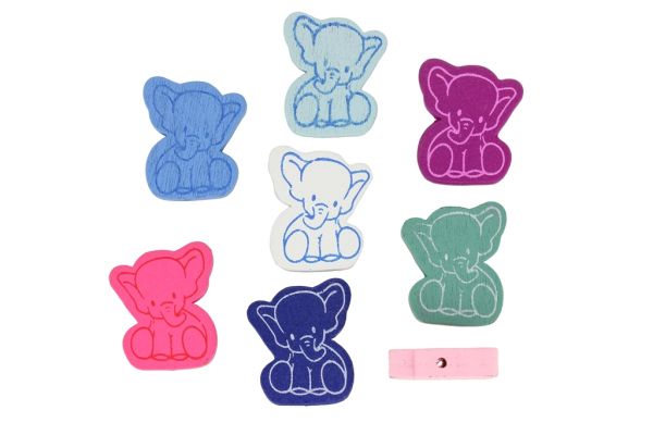 ДЪРВЕНИ ФИГУРКИ - СЛОН 02 - 25х20х6мм МИКС СИН - ПАКЕТ 100 бр. Отвор-2.0мм