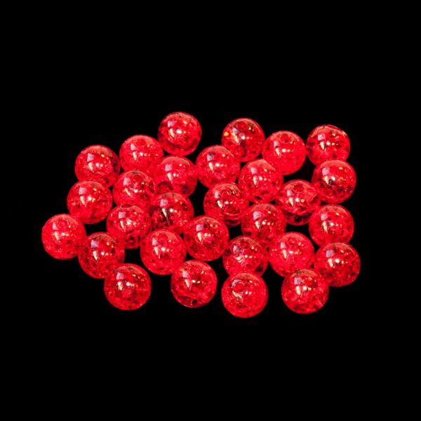TRANSPARENT PLASTIC BEADS - CRACKLED - BALL - 10mm RED V12 - PACKAGE 500g Hole-2.2mm (960pcs.)