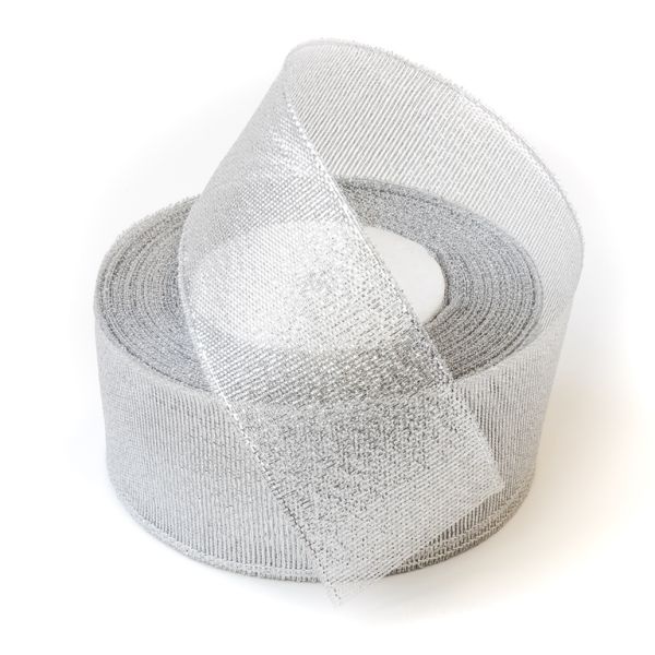 SATIN LAME 4.0cm - SILVER - PACKAGE 5x25yards(22m)