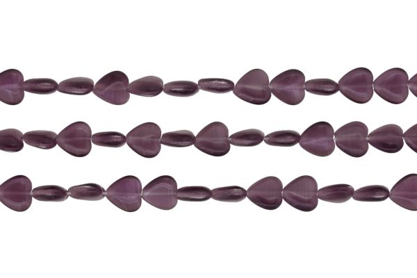 BEADS FROM NATURAL STONES - CAT'S EYE - HEART - 10x10x4mm PURPLE - PACKAGE (3x40pcs.) Hole-1.0mm