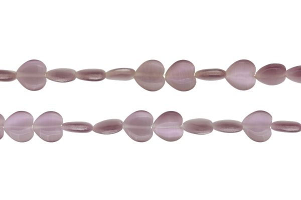 BEADS FROM NATURAL STONES - CAT'S EYE - HEART - 12x12x5mm PURPLE (LIGHT) - PACKAGE (2x33pcs.) Hole-1.0mm