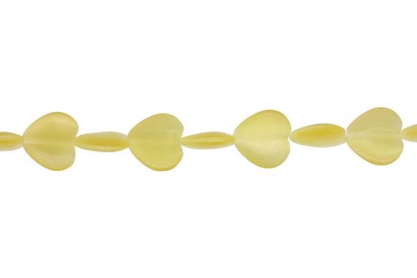 BEADS FROM NATURAL STONES - CAT'S EYE - HEART - 16x16x4mm CHAMPAGNE (LIGHT) - STRING (25pcs.) Hole-1.0mm