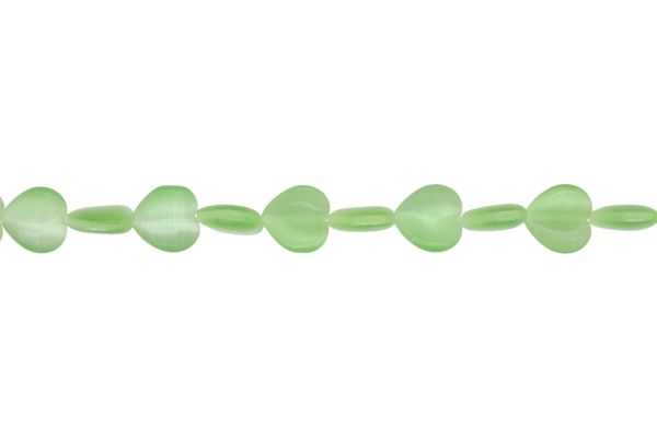 BEADS FROM NATURAL STONES - CAT'S EYE - HEART - 12x12x5mm GREEN (LIGHT) 02 - STRING (33pcs.) Hole-1.0mm