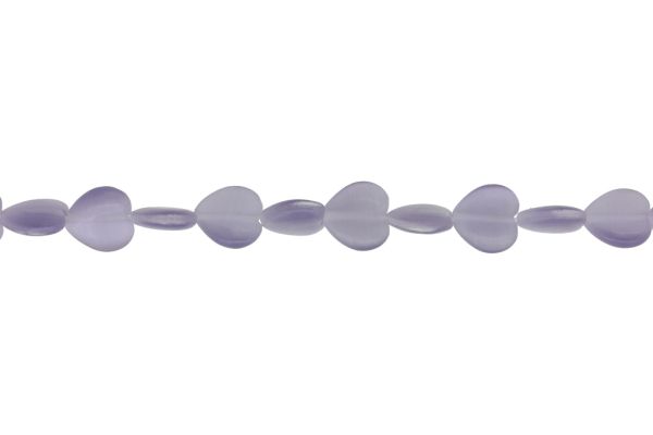 BEADS FROM NATURAL STONES - CAT'S EYE - HEART - 12x12x5mm PURPLE (LIGHT) 02 - STRING (33pcs.) Hole-1.0mm