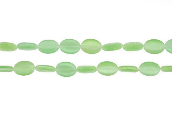 BEADS FROM NATURAL STONES - CAT'S EYE - OVAL - 14x10x4mm GREEN (LIGHT) 02 - PACKAGE (2x28pcs.) Hole-1.0mm