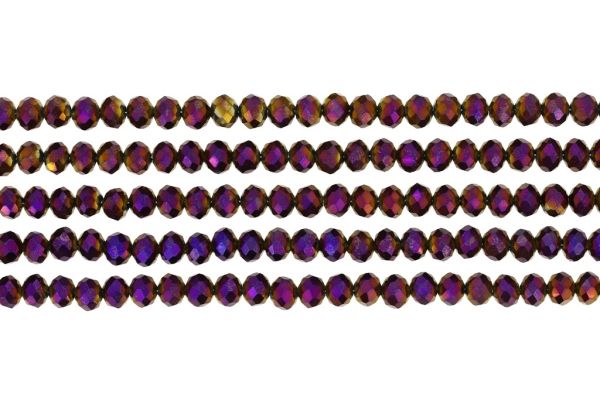 GLASS BEADS - FACETED RONDELLE CRYSTALS - 6x5mm - METALLIC - PURPLE 115 - PACKAGE (5x88pcs.) Hole-1.2mm