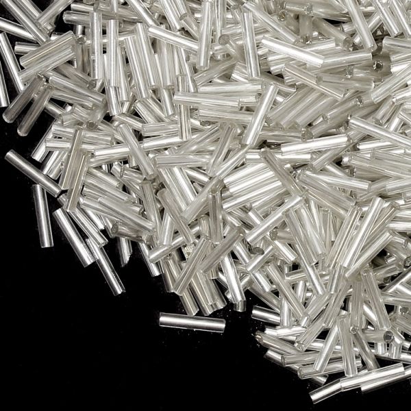 СТЪКЛЕНИ МЪНИСТА СИНЦИ - ПРЪЧИЦИ 9х2мм - СРЕБРИСТА НИШКА - БЯЛО 21 - 50 гр. Отвор-0.8мм