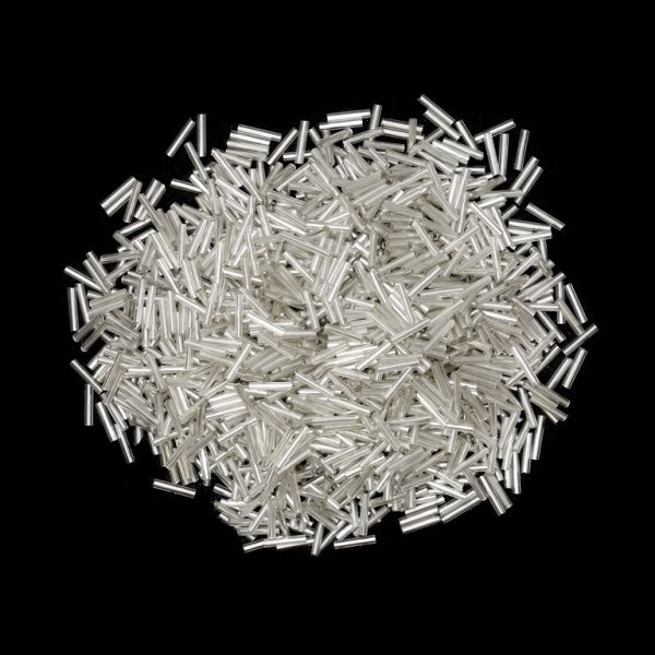 GLASS SEED BEADS - BUGLES 9x2mm - SILVER THREAD - WHITE 21 - PACKAGE 450g Hole-0.8mm