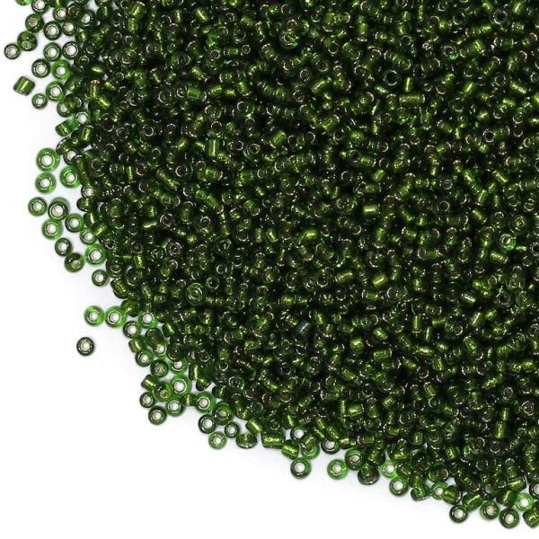 GLASS SEED BEADS - BALL 2mm - SILVER LINED - GREEN MILITARY 55А - 50g Hole-0.8mm