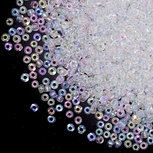 GLASS SEED BEADS - BALL 3mm - TRANSPARENT RAINBOW - WHITE 161 - 50g Hole-1.0mm