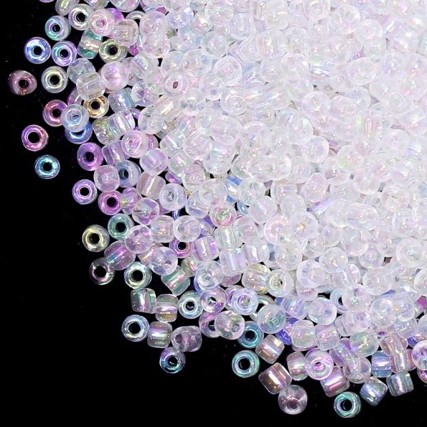 GLASS SEED BEADS - BALL 4mm - TRANSPARENT RAINBOW - WHITE 161 - 50g Hole-1.5mm