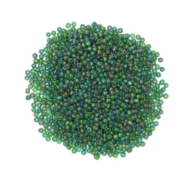 GLASS SEED BEADS - BALL 4mm - TRANSPARENT RAINBOW - GREEN 167В - PACKAGE 450g Hole-1.5mm