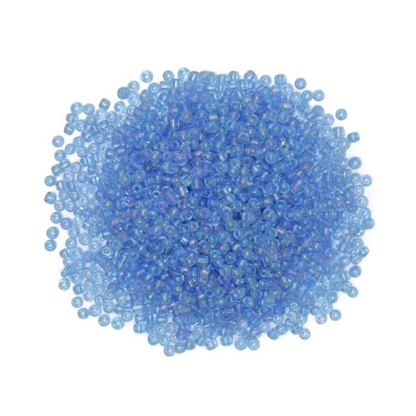 GLASS SEED BEADS - BALL 4mm - TRANSPARENT RAINBOW - BLUE (LIGHT) 163В - PACKAGE 450g Hole-1.5mm