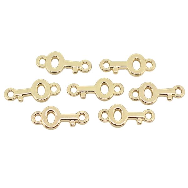 METAL - CHARMS CONNECTOR 2 HOLES UV COATING - KEY 01 - 18x8x2mm GOLD COLOR - 10pcs. Hole-2.0mm