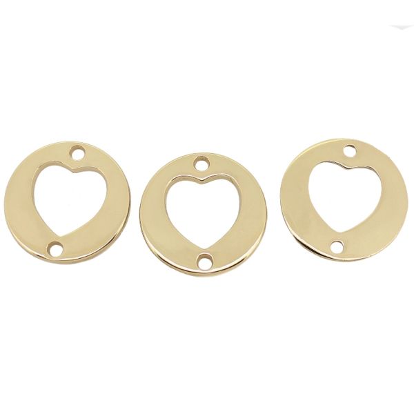 METAL - CHARMS CONNECTOR 2 HOLES UV COATING - CIRCLE HEART - 25x1.7mm GOLD COLOR - PACKAGE 20pcs. Hole-2.5mm