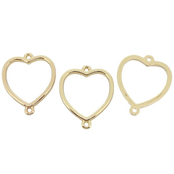 METAL - CHARMS CONNECTOR 2 HOLES UV COATING - HEART - 25x30x2mm GOLD COLOR - 4pcs. Hole-2.0mm