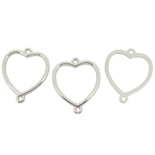 METAL - CHARMS CONNECTOR 2 HOLES UV COATING - HEART - 25x30x2mm SILVER COLOR - PACKAGE 20pcs. Hole-2.0mm