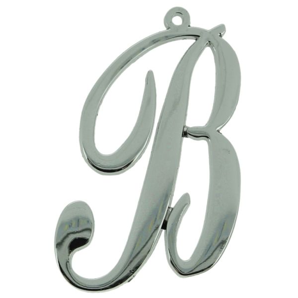 METAL - CHARMS PENDANT 1 HOLE UV COATING - LETTER B - 31x49x1.8mm SILVER COLOR - 1pc. Hole-1.8mm