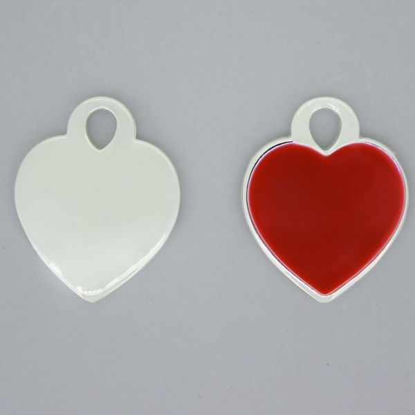 METAL BEADS WITH ENAMEL - UV - PENDANT - HEART 01 - 22x27x2.5mm SILVER AND RED - 4pcs. Hole-4.0mm