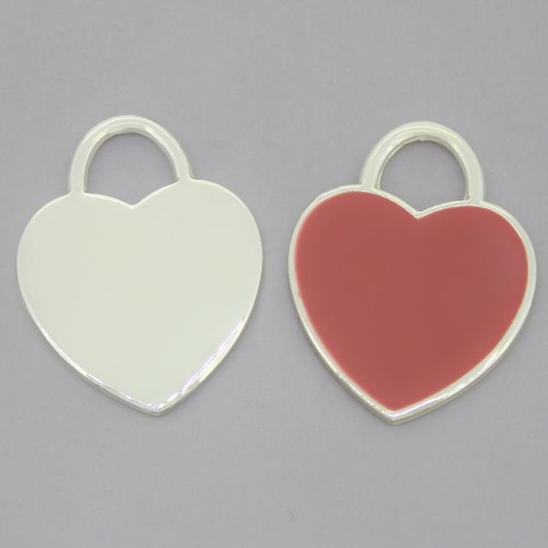METAL BEADS WITH ENAMEL - UV - PENDANT - HEART 02 - 25x31x2mm SILVER AND PINK - 4pcs. Hole-7.0mm
