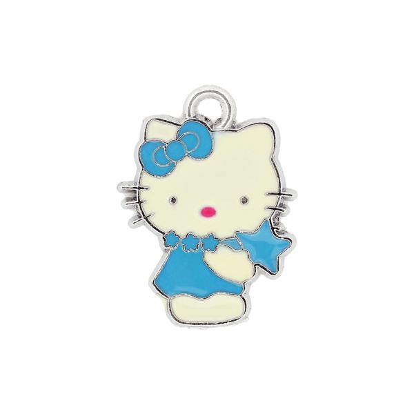 METAL BEADS - ENAMEL PENDANT - KITTY 02 STARS - 18х24х1.5 MM BLUE-BLUE-BLUE - 10pcs. Hole:3.0mm