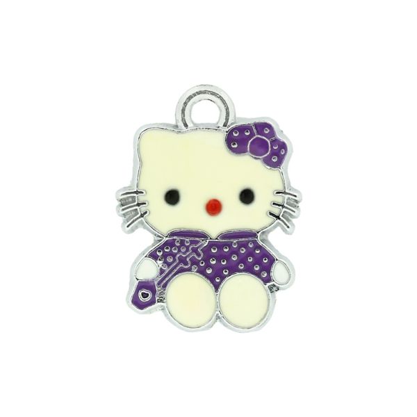 METAL BEADS - ENAMEL PENDANT - KITTY 20 KIMONO - 17х22х1.5 MM PURPLE (LIGHT) - 50pcs. Hole:3.0mm