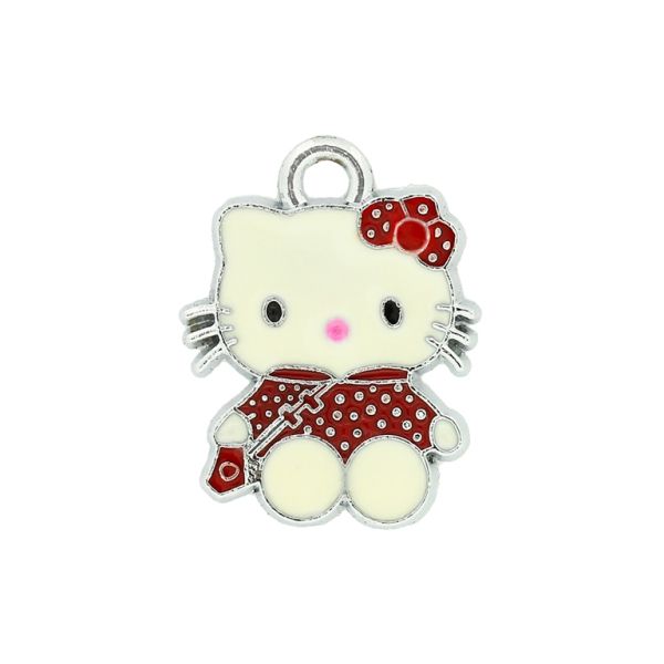 METAL BEADS - ENAMEL PENDANT - KITTY 20 KIMONO - 17х22х1.5 MM RED - 50pcs. Hole:3.0mm