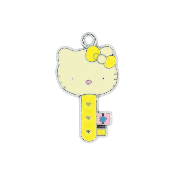 METAL BEADS - ENAMEL PENDANT - KITTY 25 KEY - 20х35х1.5 MM YELLOW - 50pcs. Hole:2.5mm