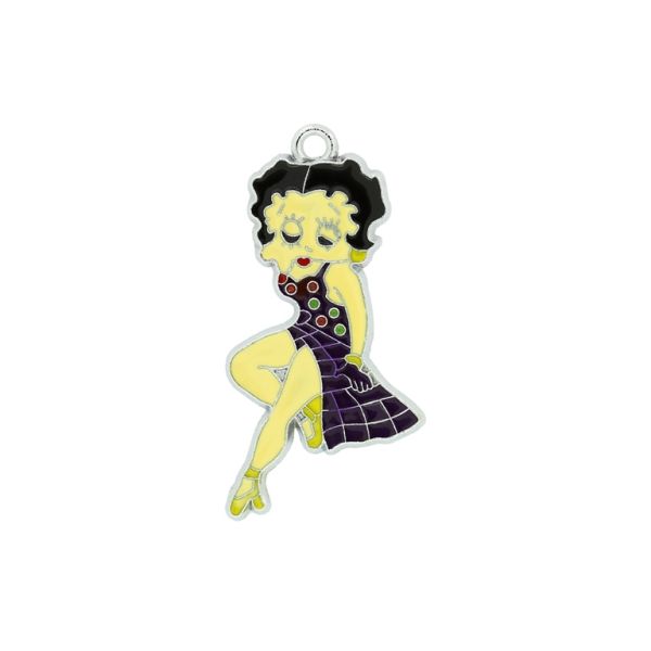 METAL BEADS - ENAMEL PENDANT - GIRL WITH A DRESS 03 - 24х45х1.8 MM PURPLE (DARK) - 50pcs. Hole:2.5mm