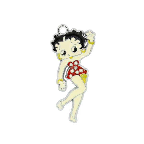 METAL BEADS - ENAMEL PENDANT - GIRL WITH A DRESS 06 - 21х46х1.8 MM RED - 10pcs. Hole:2.8mm