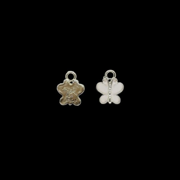 METAL BEADS WITH ENAMEL - UV - PENDANT - BUTTERFLY 04 - 12x14x2mm GOLD AND WHITE - 4pcs. Hole-2.4mm