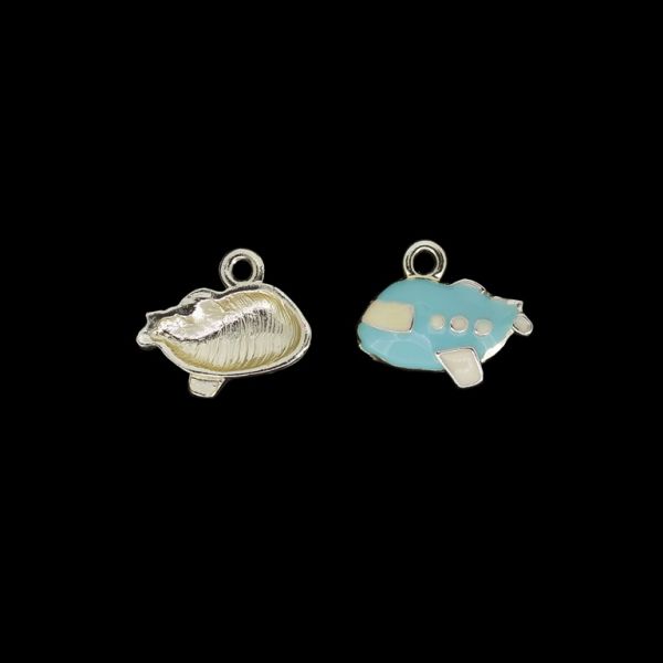 METAL BEADS WITH ENAMEL - UV - PENDANT - AIRPLANE 01 - 20x17x4mm GOLD AND BLUE - 2pcs. Hole-2.5mm