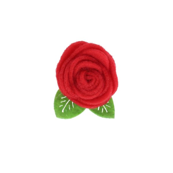 TEXTILE BEADS - FELT - ROSE WITH LEAVES 01 - 40x45mm RED - PACKAGE 10pcs.