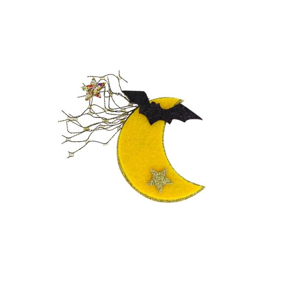 TEXTILE BEADS - FELT - MOON WITH BAT 01 - 48x70mm YELLOW - PACKAGE 10pcs.