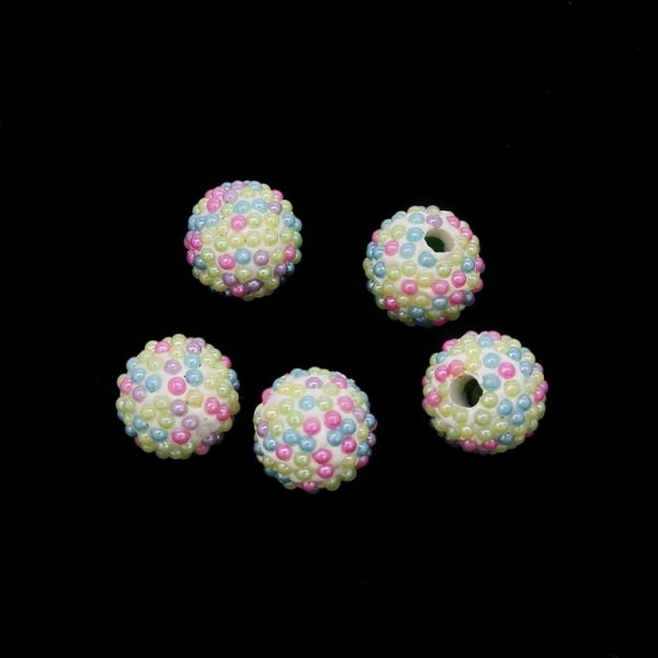 SHAMBALA TYPE - POLYMER WITH PEARLS - BALL FOR SCREW FOR EARRINGS - 14mm WHITE AND MIX - PACKAGE 25pcs. Hole-3.5mm