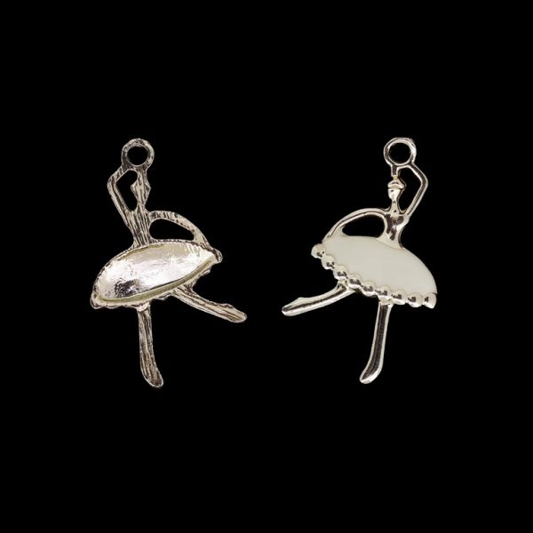 METAL BEADS WITH ENAMEL - UV - PENDANT - BALLERINA 02 - 20x35x3mm GOLD AND ECRU - PACKAGE 25pcs. Hole-2.7mm