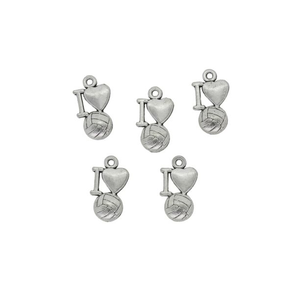 METAL BEADS - PENDANT - I LOVE FOOTBALL - 9x16x3mm NICKEL - PACKAGE 80pcs. Hole-1.4mm