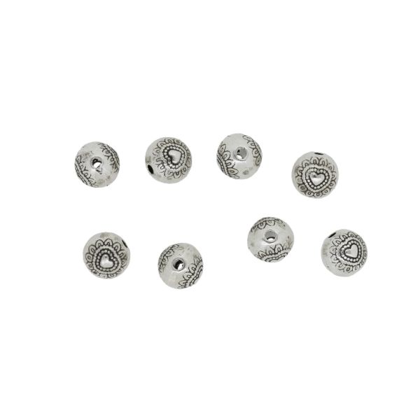 METAL BEADS - BALLS RELIEF HEART - 6mm NICKEL - PACKAGE 150pcs. Hole-1.2mm