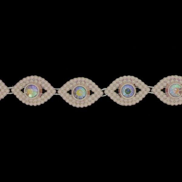 PLASTIC BEADED TRIM GARLAND - EYE 01 WITH CRYSTAL AB - 30x20x8mm PINK AB - ROLL 5yards(4.5m)