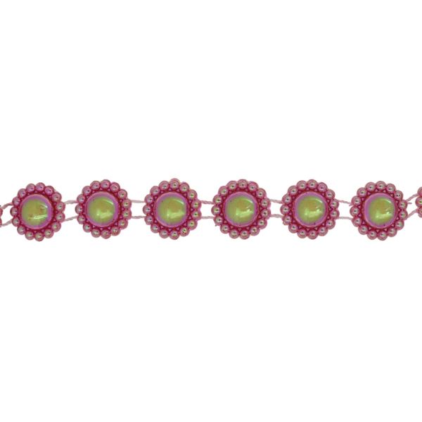 PLASTIC BEADED TRIM GARLAND - FLOWER 05 - 17x5mm RED AB - ROLL 10meters