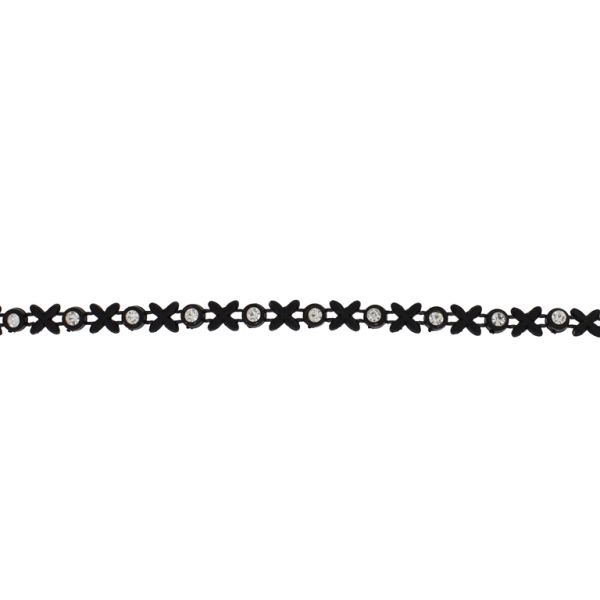 PLASTIC BEADED TRIM GARLAND - FLOWER 14 AND CRYSTAL - 7x6mm BLACK WITH WHITE - ROLL 10yards(9m)