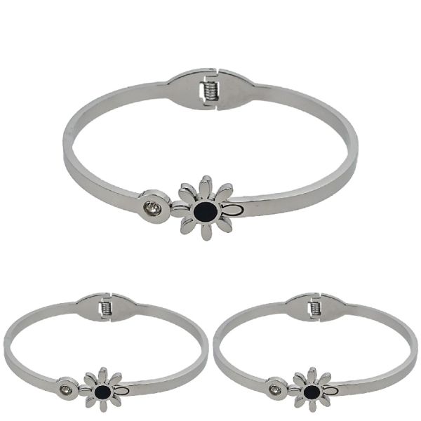 JEWELRY - HARD BRACELET - STAINLESS STEEL PENDANT AND CRYSTAL - FLOWER 01 - 6x4.5cm NICKEL AND BLACK - PACKAGE 3pcs.