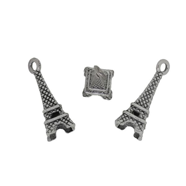 METAL BEADS - PENDANT - EIFFEL TOWER 04 - 11x22x11mm NICKEL - 4pcs. Hole-2.2mm