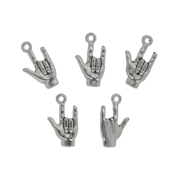 METAL BEADS - PENDANT - HAND GESTURE 01 - 12x22x3mm NICKEL - PACKAGE 60pcs. Hole-2.1mm