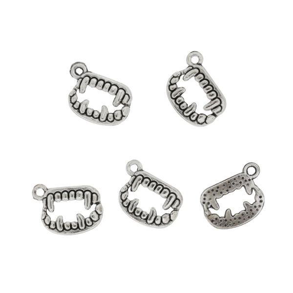 METAL BEADS - PENDANT - VAMPIRE TEETH 01 - 14x18x3mm NICKEL - PACKAGE 80pcs. Hole-1.5mm