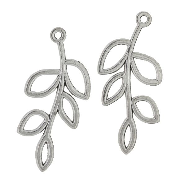 METAL BEADS - PENDANT - LEAVES CONTOUR 01 - 20x41x2mm NICKEL - PACKAGE 50pcs. Hole-2.0mm