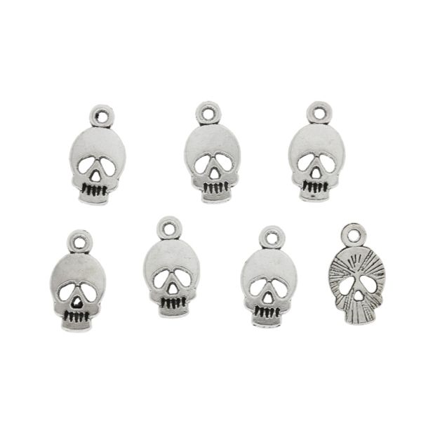METAL BEADS - PENDANT - SKULL 01 - 8x14x1mm NICKEL - PACKAGE 200pcs. Hole-1.4mm